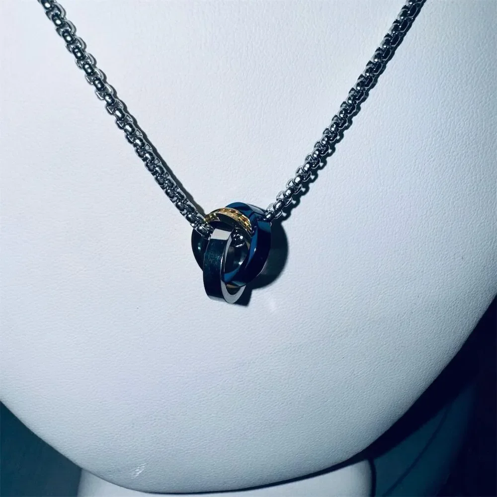 SRCOI Triple Loop Pendant w box chain Necklace Multicolor Hip Hop Trendy